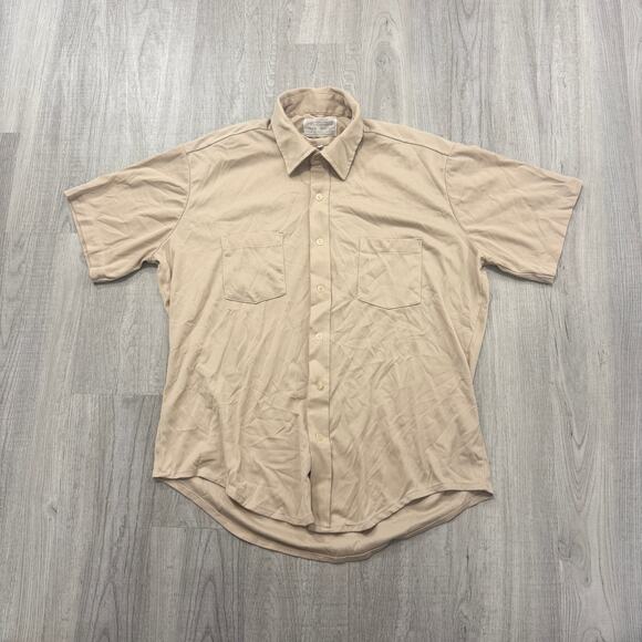 Vintage Sears Knit Short Sleeve Button Shirt Men's Extra Large XL Tan 70s 80s - Picture 1 of 10